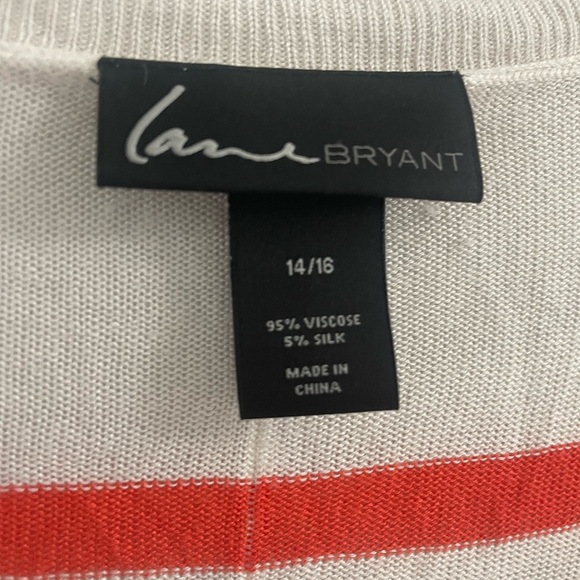 Lane Bryant Silk Blend Orange and White Striped V-Neck Top Size 14-16 - Picture 3 of 5